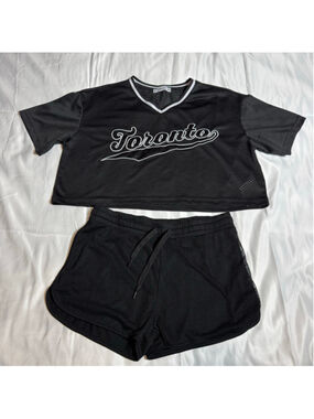 Women's FB Sister Black & White Toronto Crop Top & Shorts Set M